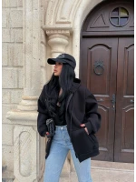 Siyah İçi Şardonlu Oversize Kapşonlu Hırka
