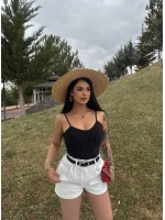 Siyah İp Askılı Çizgili Büstiyer