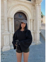 Siyah İspanyol Kol Basic Sweat