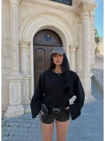 Siyah İspanyol Kol Basic Sweat