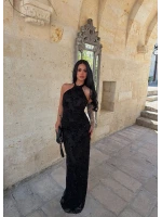 Siyah Jakar Desenli Maxi Elbise