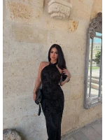 Siyah Jakar Desenli Maxi Elbise