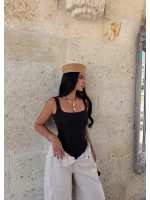 Siyah Kare Yaka Basic Bodysuit