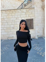Siyah Kayık Yaka Etekli Takım