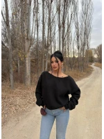 Siyah Kayık Yaka Şardonlu Sweat