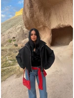 Siyah Kemerli Oversize Bomber Ceket