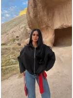 Siyah Kemerli Oversize Bomber Ceket