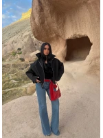 Siyah Kemerli Oversize Bomber Ceket