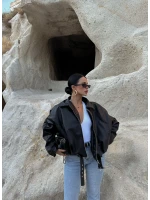 Siyah Kemerli Yarasa Kol Deri Mont