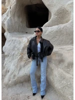 Siyah Kemerli Yarasa Kol Deri Mont