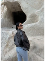 Siyah Kemerli Yarasa Kol Deri Mont