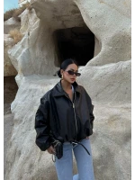 Siyah Kemerli Yarasa Kol Deri Mont