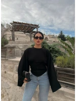 Siyah Kolları Volanlı Korse Sweat