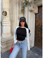 Siyah Kontrast Reglan Crop