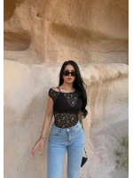 Siyah Kroşe Ajurlu Örgü Crop