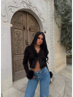 Siyah Kürk Detaylı Triko Hırka