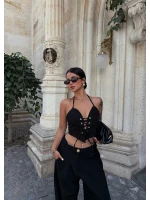 Siyah Kuşgözü Dokuma Lace Takım