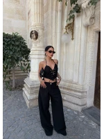 Siyah Kuşgözü Dokuma Lace Takım