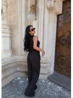 Siyah Lavin Düğmeli Keten Takım