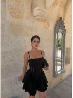 Siyah Liora Kuşgözü Korsaj Elbise