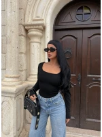 Siyah Lisa Kare Yaka Bodysuit
