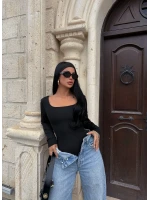 Siyah Lisa Kare Yaka Bodysuit