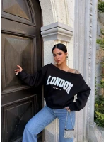 Siyah London Kayık Yaka Sweat