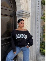 Siyah London Kayık Yaka Sweat