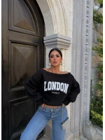 Siyah London Kayık Yaka Sweat