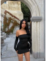 Siyah Madonna Taşlı Mini Elbise