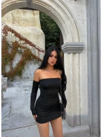 Siyah Madonna Taşlı Mini Elbise