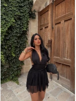 Siyah Maya Dantel Biyeli Elbise