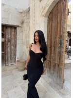 Siyah Mermaid Göğüs Gloplu Elbise
