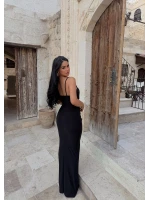 Siyah Mermaid Göğüs Gloplu Elbise