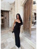 Siyah Mermaid Göğüs Gloplu Elbise
