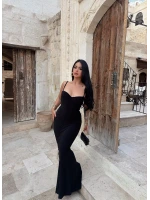 Siyah Mermaid Göğüs Gloplu Elbise
