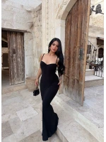 Siyah Mermaid Göğüs Gloplu Elbise
