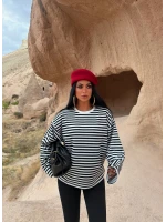 Siyah Modal Çizgili Basic Sweat