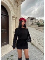 Siyah Modal Düşük Omuz Elbise