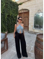 Siyah Modal Pileli Palazzo Pantolon