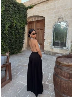 Siyah Modal Pileli Palazzo Pantolon