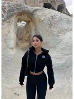 Siyah Nyc Korseli Fermuarlı Sweat