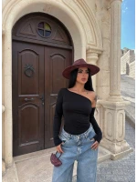 Siyah Omuz Açık Basic Crop