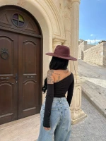 Siyah Omuz Açık Basic Crop