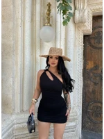 Siyah Omuz Burgulu Elbise