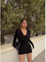 Siyah Omuz Vatkalı Degaje Elbise