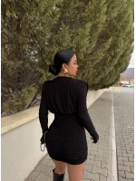 Siyah Omuz Vatkalı Degaje Elbise