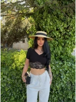 Siyah Ön Büzgülü Güpürlü Crop