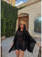 Siyah Oversize Batwing Triko Panço