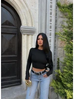 Siyah Parmak Geçmeli Scuba Crop